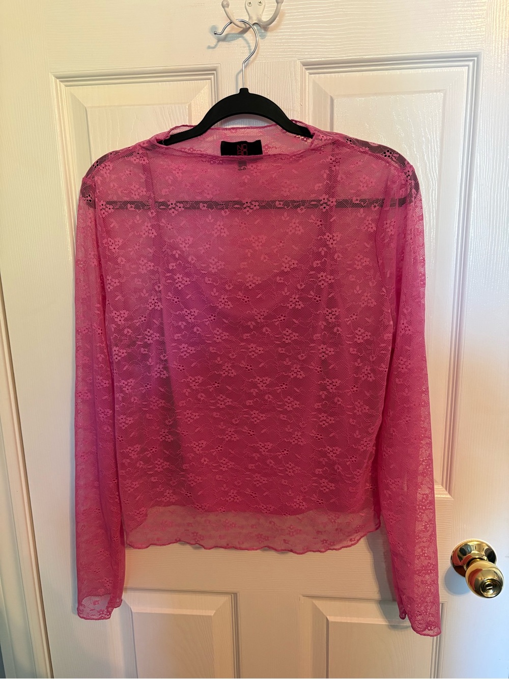 NOBO Pink Lace Long-Sleeve Crop Top Size XL